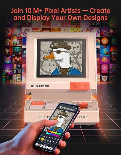 Miniatura 4 de Divoom MiniToo - Altavoz de computadora retro estilo PC, pantalla inteligente de píxeles con caras de bricolaje, audio Bluetooth y USB, reloj de