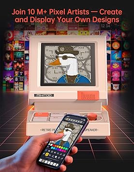 Divoom MiniToo Retro PC-Style Computer Speaker, Smart Pixel Screen with DIY Faces, Bluetooth & USB Audio, Alarm/White Noise Clock, Desk Setup Gift for Bedroom, Office & Gaming