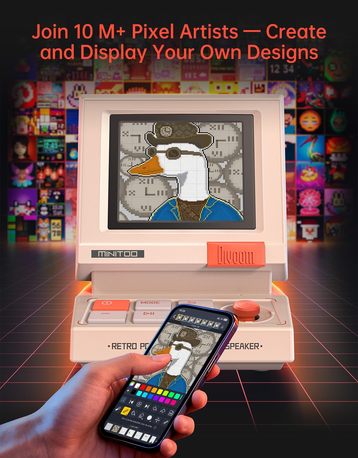 Divoom MiniToo Retro PC-Style Computer Speaker, Pixel Screen with DIY Faces view 4