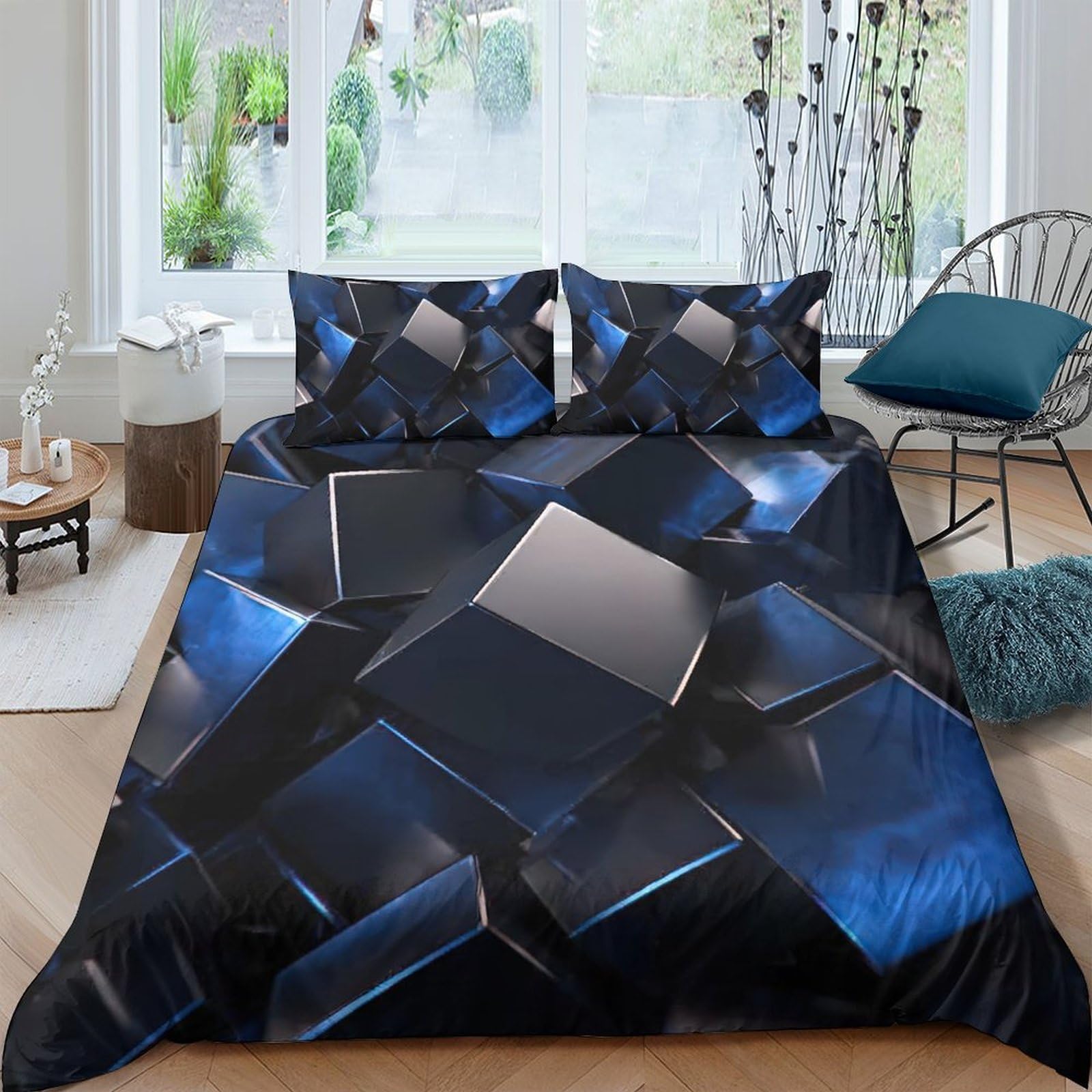 Ctjqhvkz Style-1 3D Printed Metallic Cube Fitted Sheet Microfiber Geometric Block Mattress Cover For Bedroom Dorm Mattress Protection Decor Single（135X200cm）