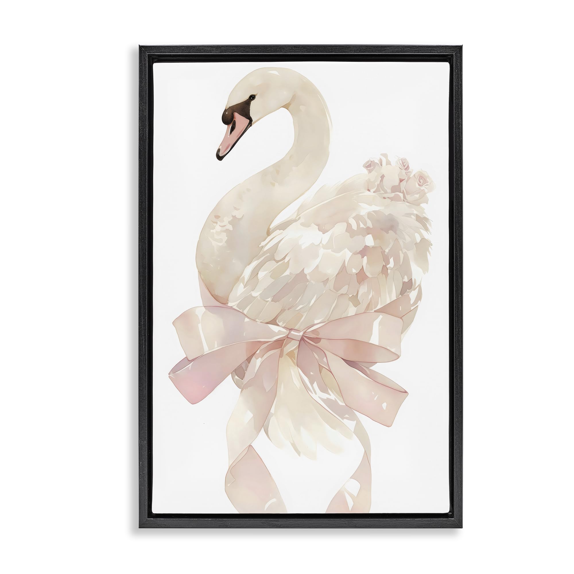 Stupell Industries 'Coquette Swan with Bow', Floating Frame Canvas Art, Black, 17 x 25 Inches, Easy to Hang and Sturdy, Made in USA, by Creative Studio