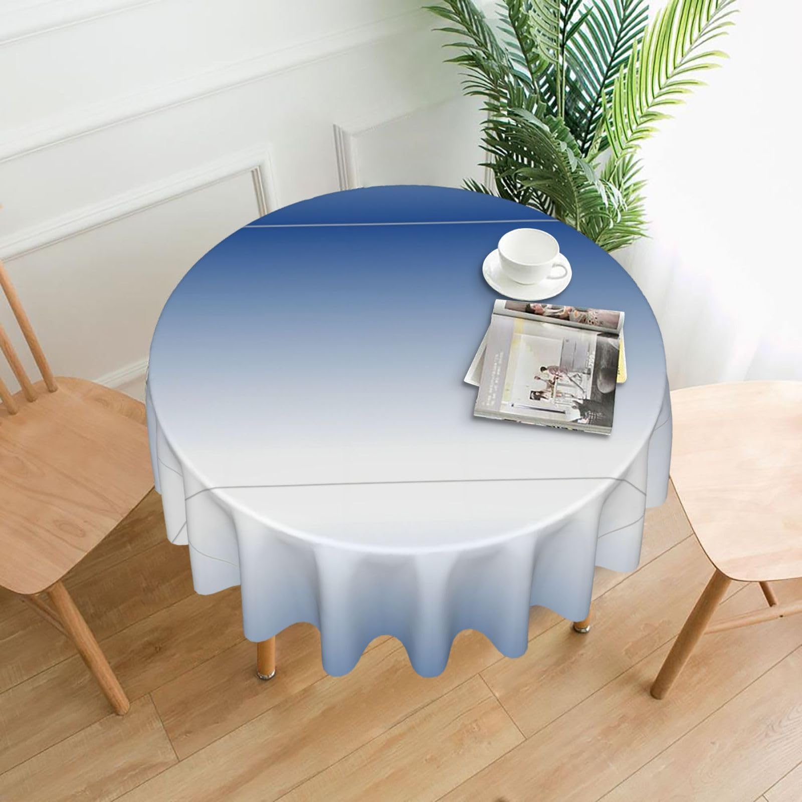 ZHAOUR Ombre Textured Blue Print Round Washable Tablecloth – Table Cover