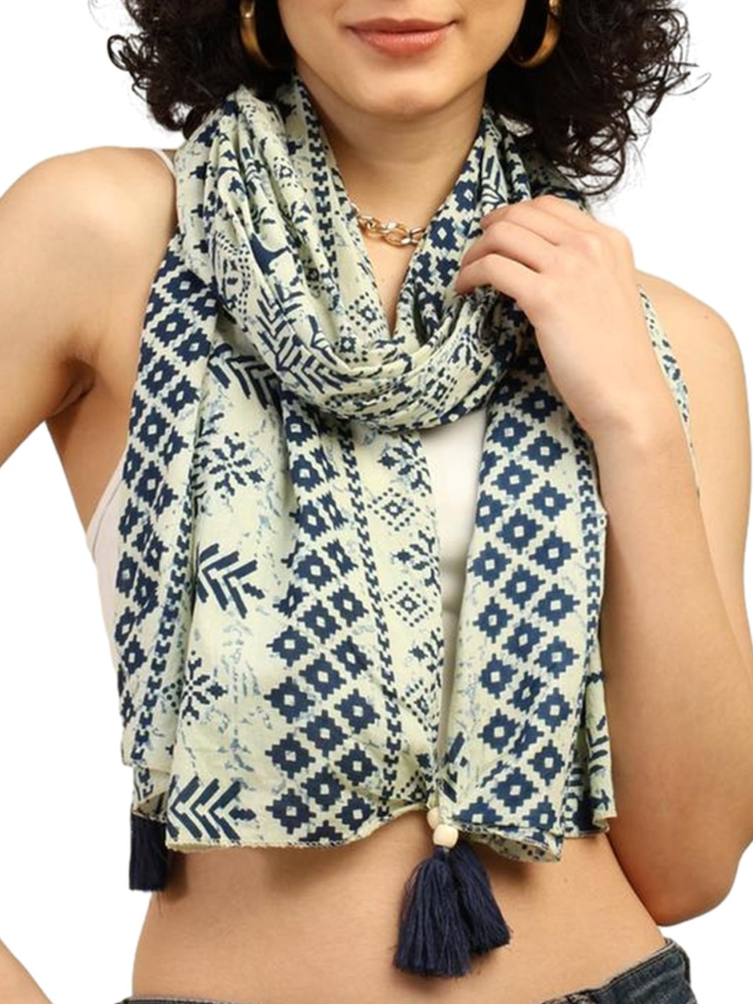 KE KANHA EXPORTS Cotton Scarf with Tassels|Scarf for Women Stylish|Stole for Women|Breathable Boho Beach Summer Wrap|Multicolor Scarf|Easily Fits 180 * 50 CM-image-12