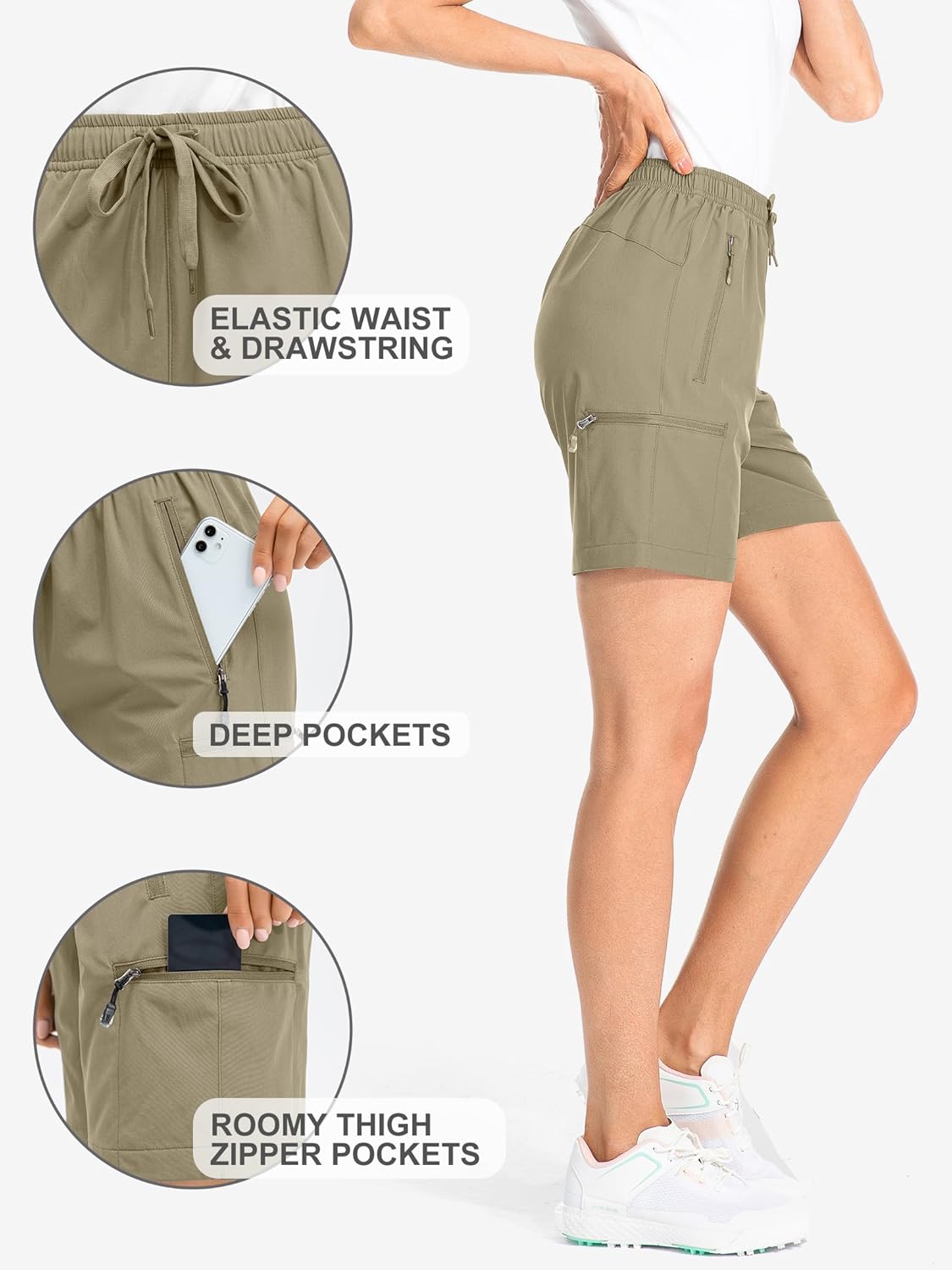 Women's Hiking Cargo Shorts Quick Dry Lightweight Summer Shorts for Women Travel Outdoor with Zipper Pockets - Image 4