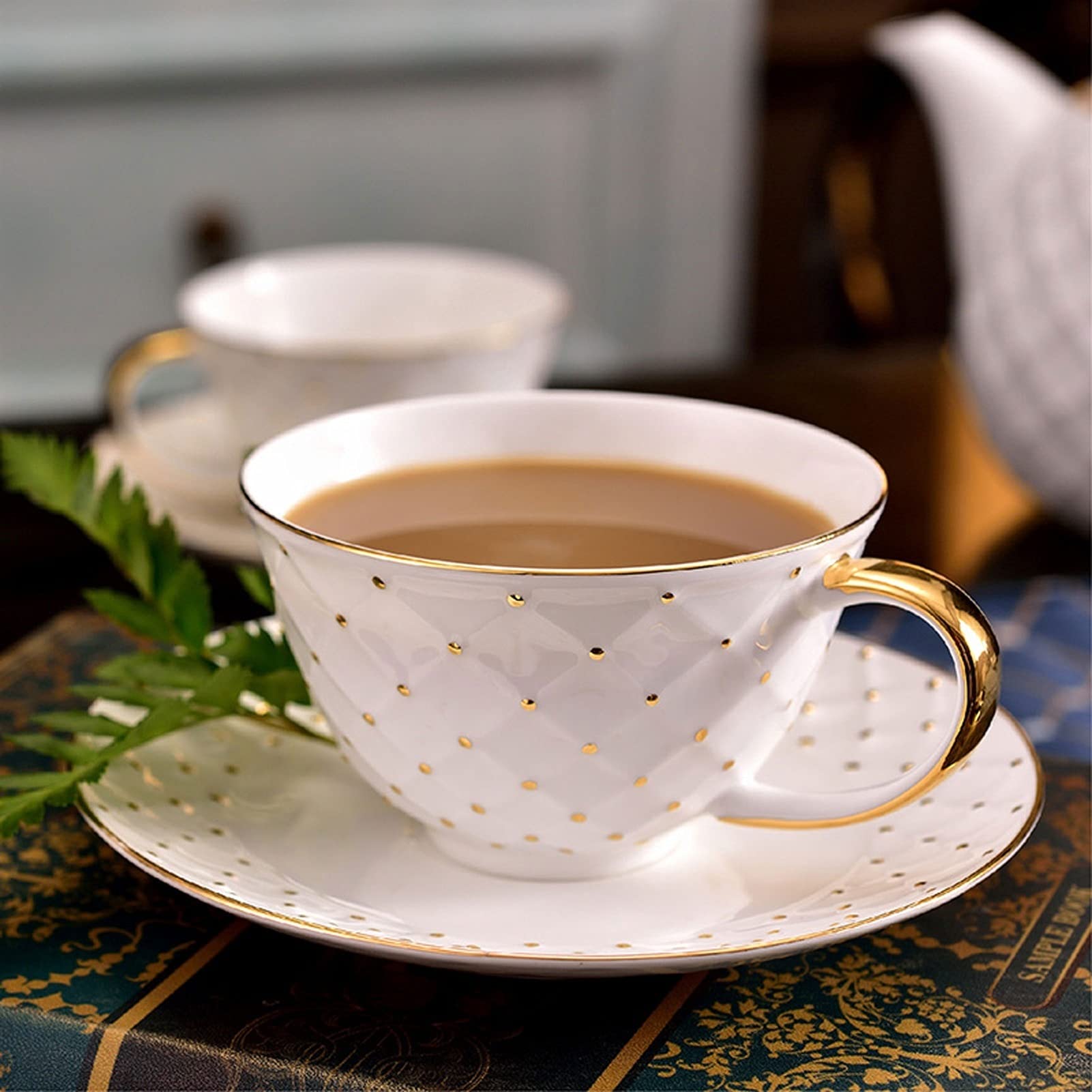 Kubek do kawy, filiżanka do herbaty filiżanki do espresso z porcelany kostnej - 6,1 uncji Demitasse filiżanki i spodki porcelanowe filiżanki do cappuccino (A)