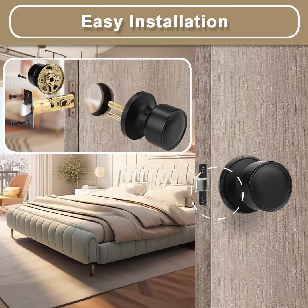 Matte Black Door Knobs - 10 Pack for Closet and Hallways, Modern Kitchen Handle Interior, Flat Passage Keyless No Lock