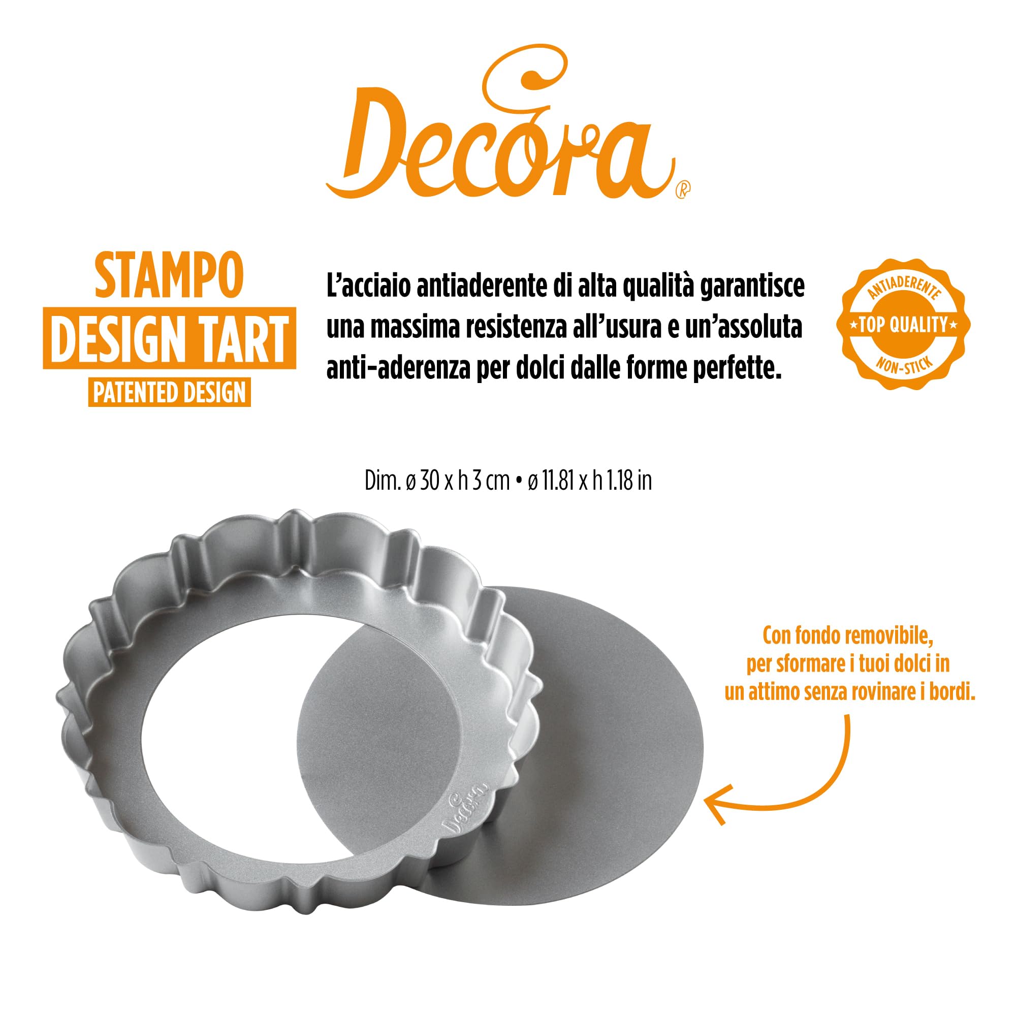 Decora, 0075053 forma do tarty z ruchomym dnem rozmiar Ø 30 x 3 H Cm, ze stali nieprzywierającej, okrągłe, ułatwia formowanie słodyczy, projekt linii
