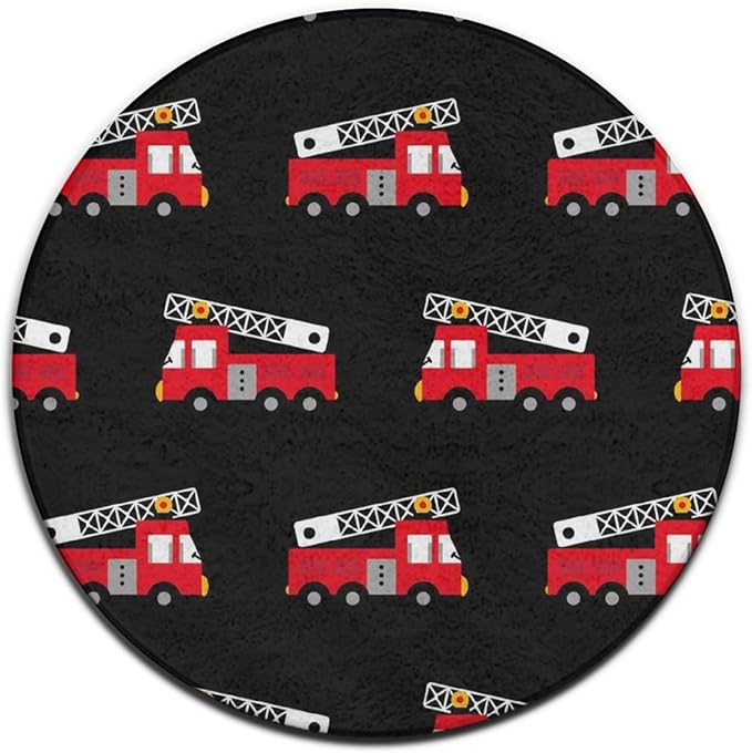 Amazon.com: Luxury Round Rugs fire Fighters red fire Truck Cartoon for ...