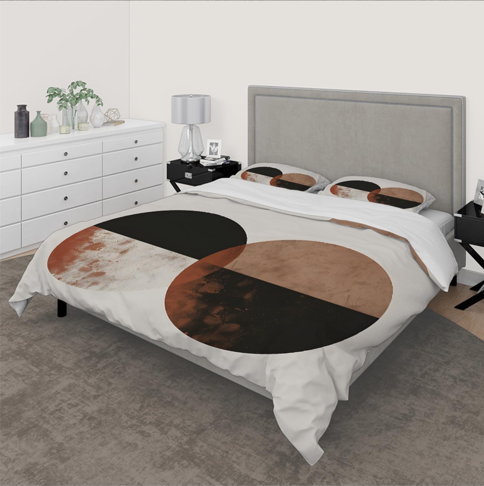 Minimalistyczny zestaw pościeli Mid Century nowoczesny minimalistyczny zestaw poszewek na kołdry estetyczne koła pełne księżyc 3 sztuki z ukrytym zamkiem błyskawicznym 220x240cm