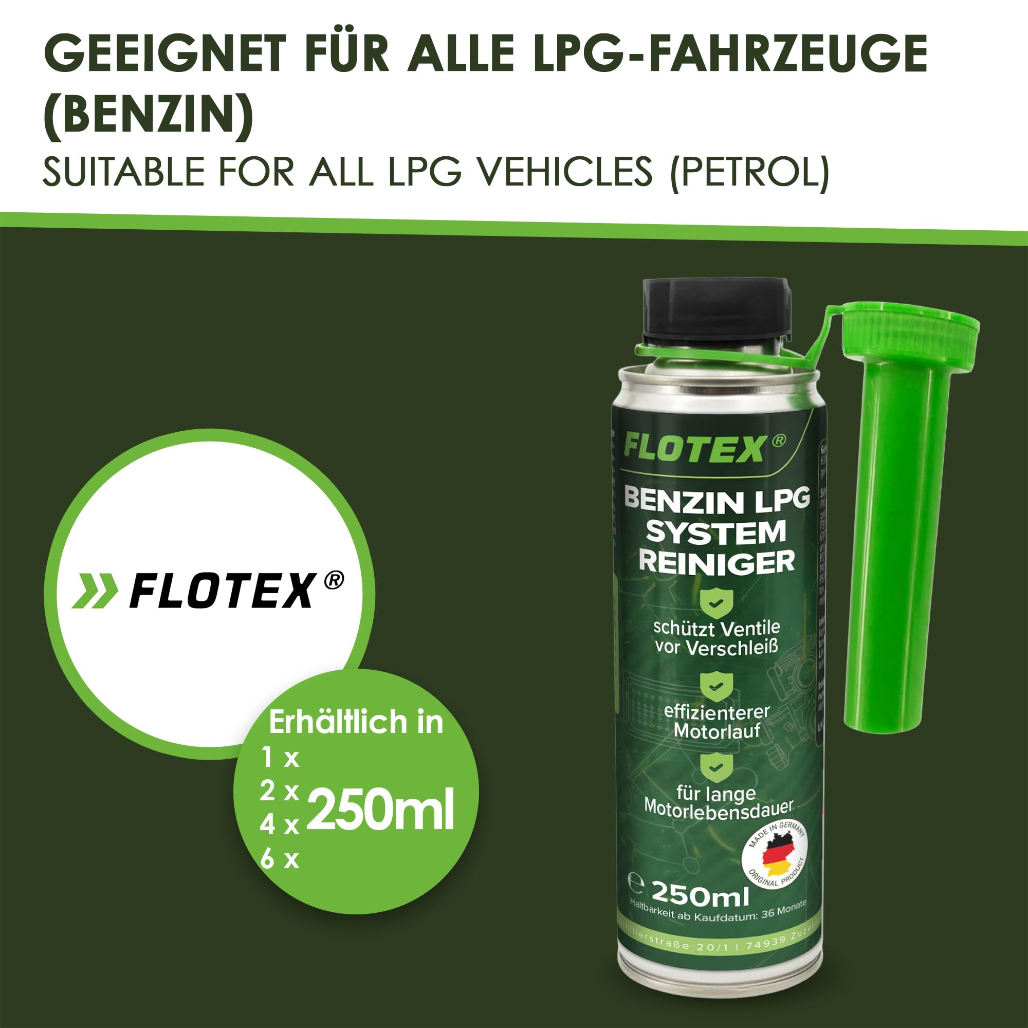 Benzin LPG Systemreiniger 6X 250ml | Motorsystemreiniger reinigt zuverlässig das Verbrennungssystem | Motorreiniger Additiv schützt Ventile vor Verschleiß | Made in Germany