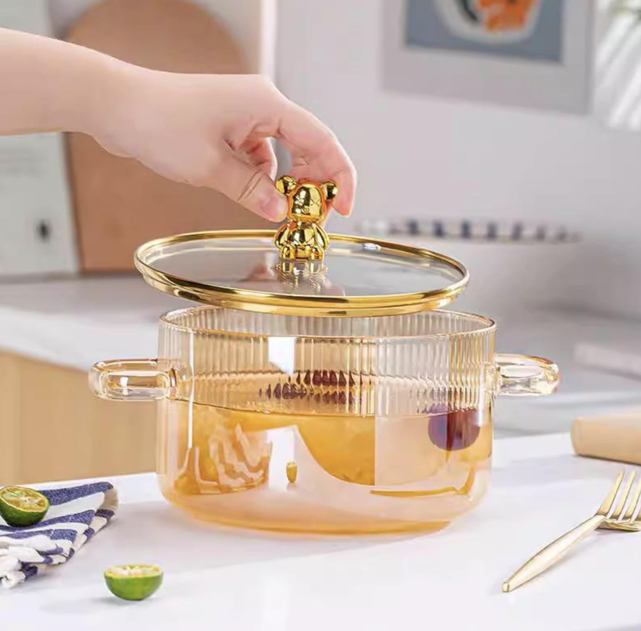 OCEANO Pentola Vetro Borosilicato 1.8L Pentolino Cottura Resistente al Calore Piano Gas Casseruola con Coperchio Pasta Noodles Zuppa Brodo Latte Pappe (Casseruola)