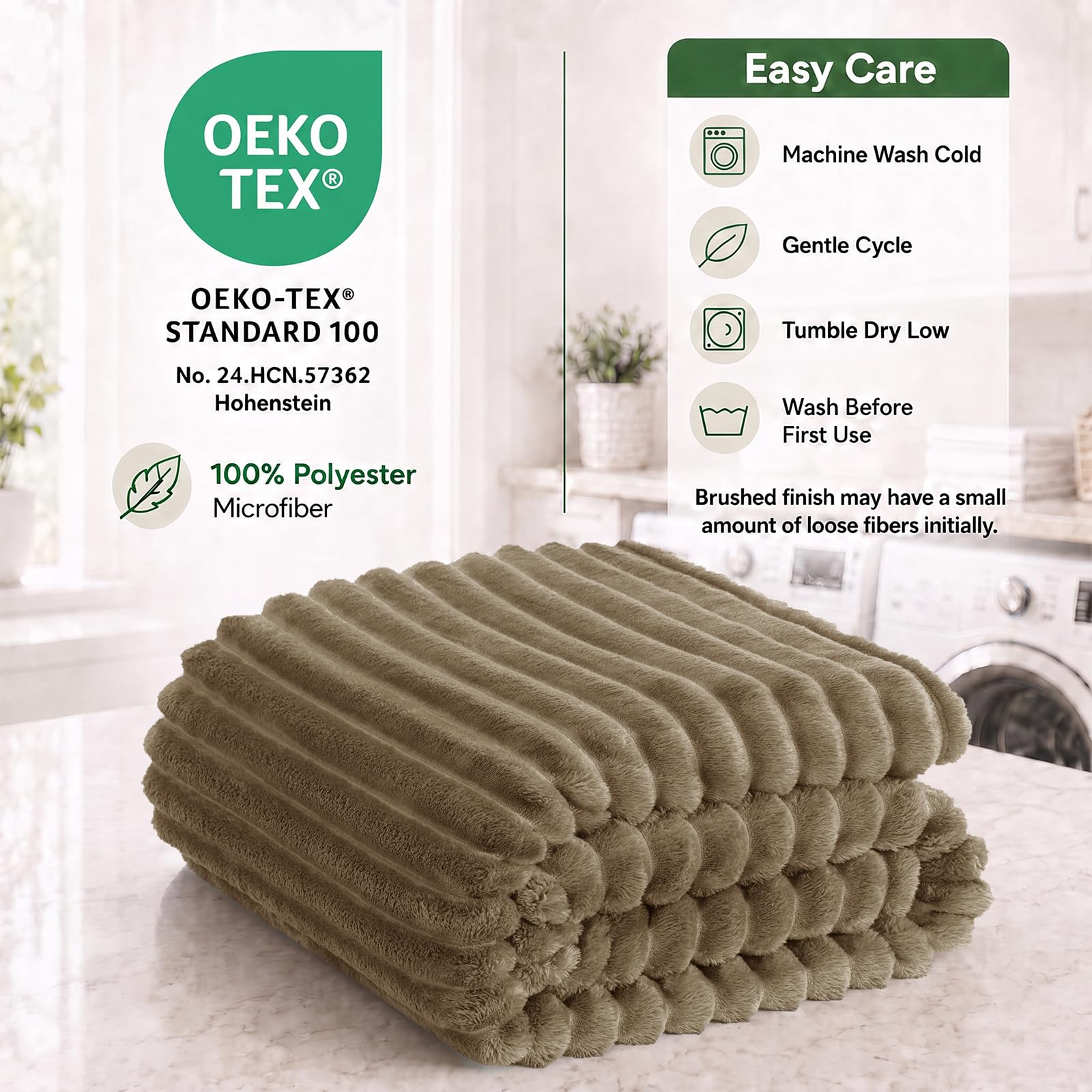 HIMEET Camel King Size Blanket for Bed, 300GSM Ribbed Fleece, 108 x 90 in view 5