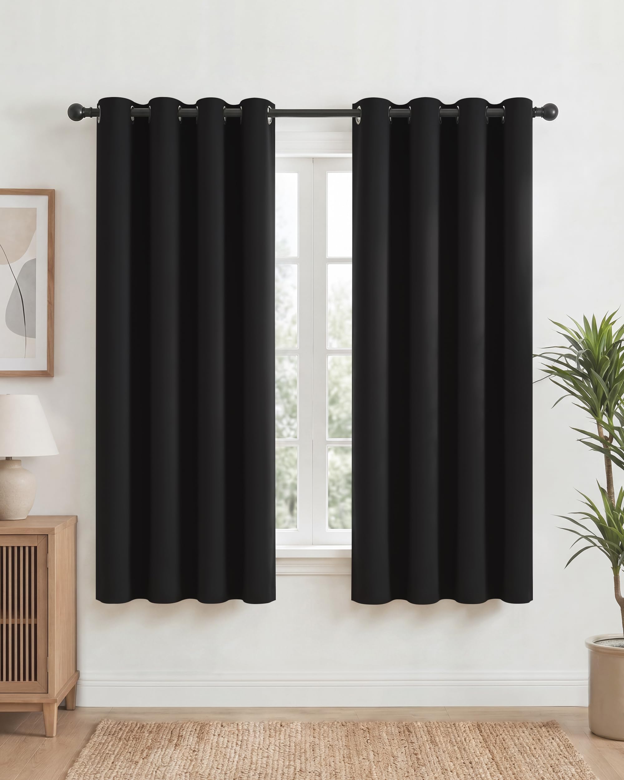 PONY DANCE Black Eyelet Blackout Curtains 2 Panels W52 xL63, Thermal Insulated Room Darkening Drapes for Cinema Room & Gaming Setup, Classic Energy Saving Privacy Noise Reducing — image 1