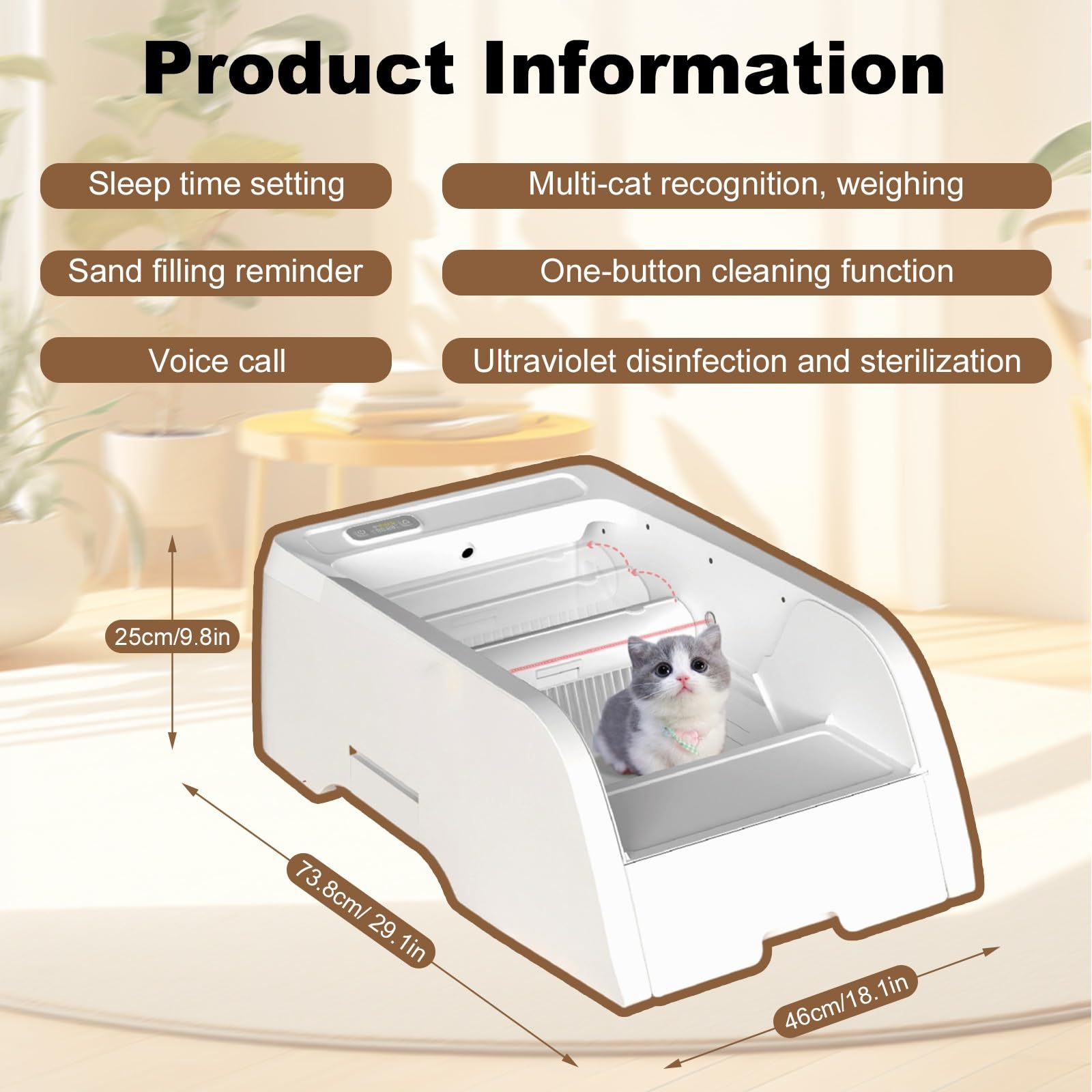 Arenero Autolimpiante para Gatos Mejorado,Arenero Autolimpiante para Gatos Abierto, Gran Capacidad, Control De Olores Arenero, Arenero para Varios Gatos, Inodoro