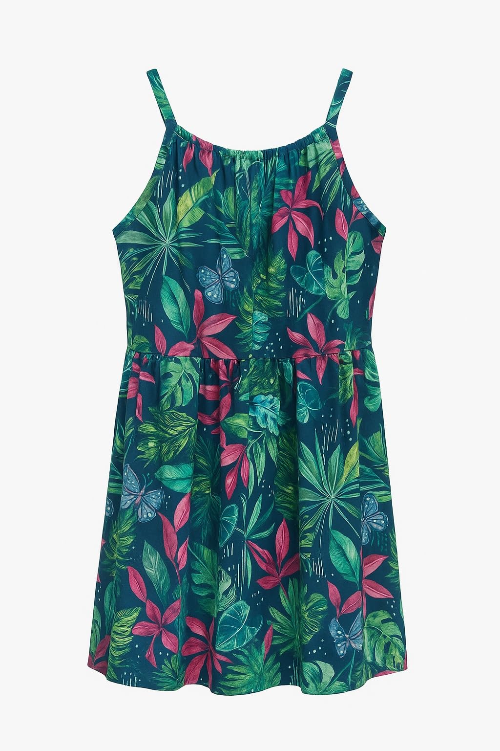 Mayoral Sommerkleid für Mädchen, mit Trägern, tropischer Druck, Blätter und Blumen, lässig, leicht, für Sommer und Meer