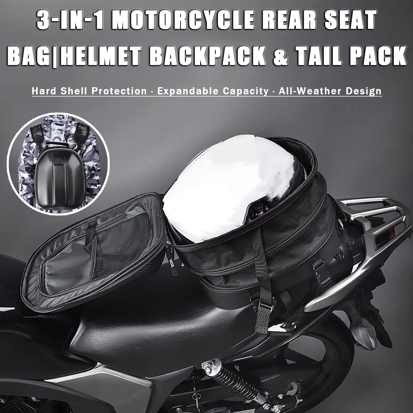 Alforjas Moto para Honda PCX 125 PCX 150 PCX125 PCX150, Mochila RíGida Moto Bolsa De Asiento Trasero Moto Extensible Bolsa Trasera Moto Impermeable con Correas