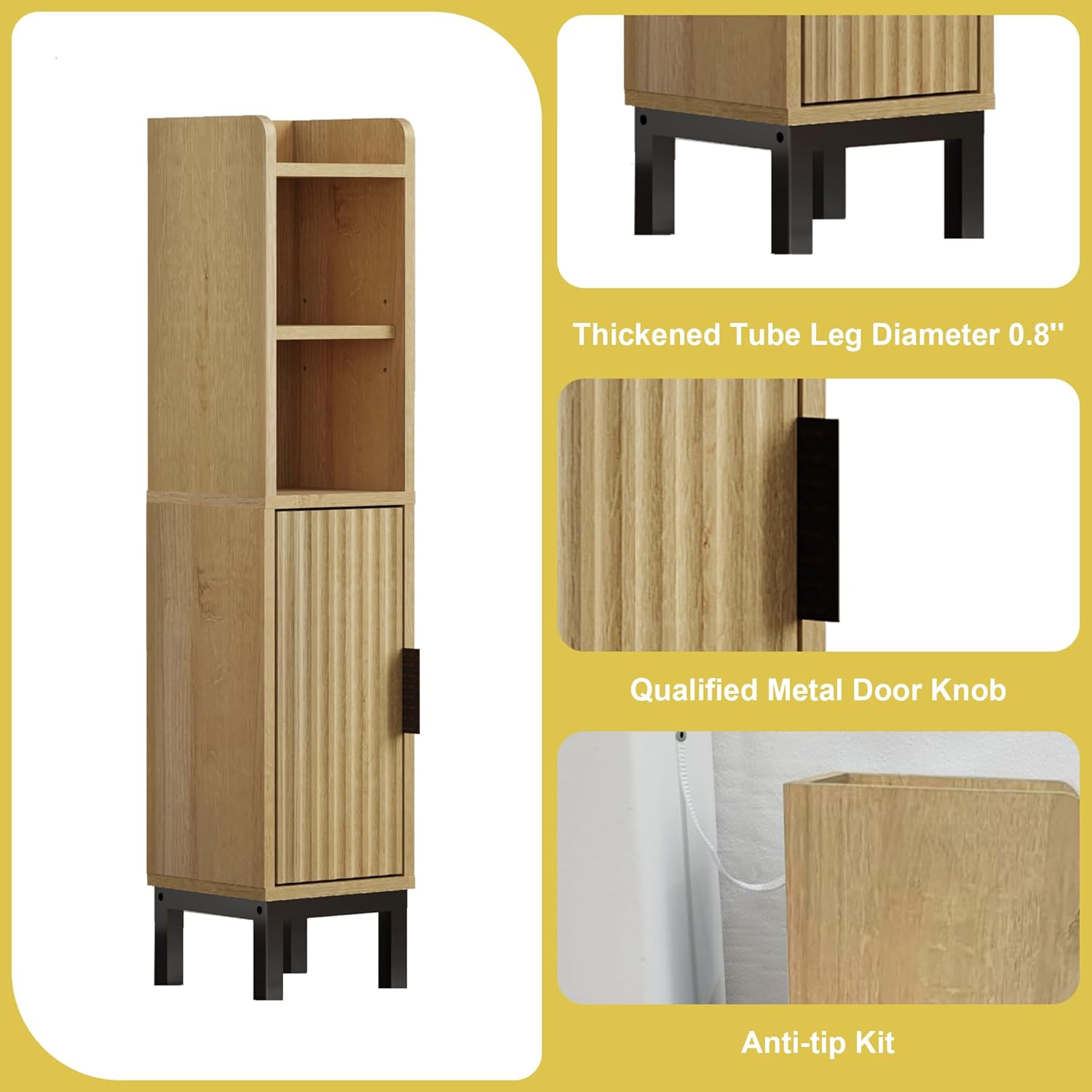 Small Bathroom Storage Cabinet, Corner Narrow Toilet Paper Floor Cabinet with Door and Shelves,Bathroom Organizer with Adjustable Shelf, for Small Spaces (Oak) - Image 4