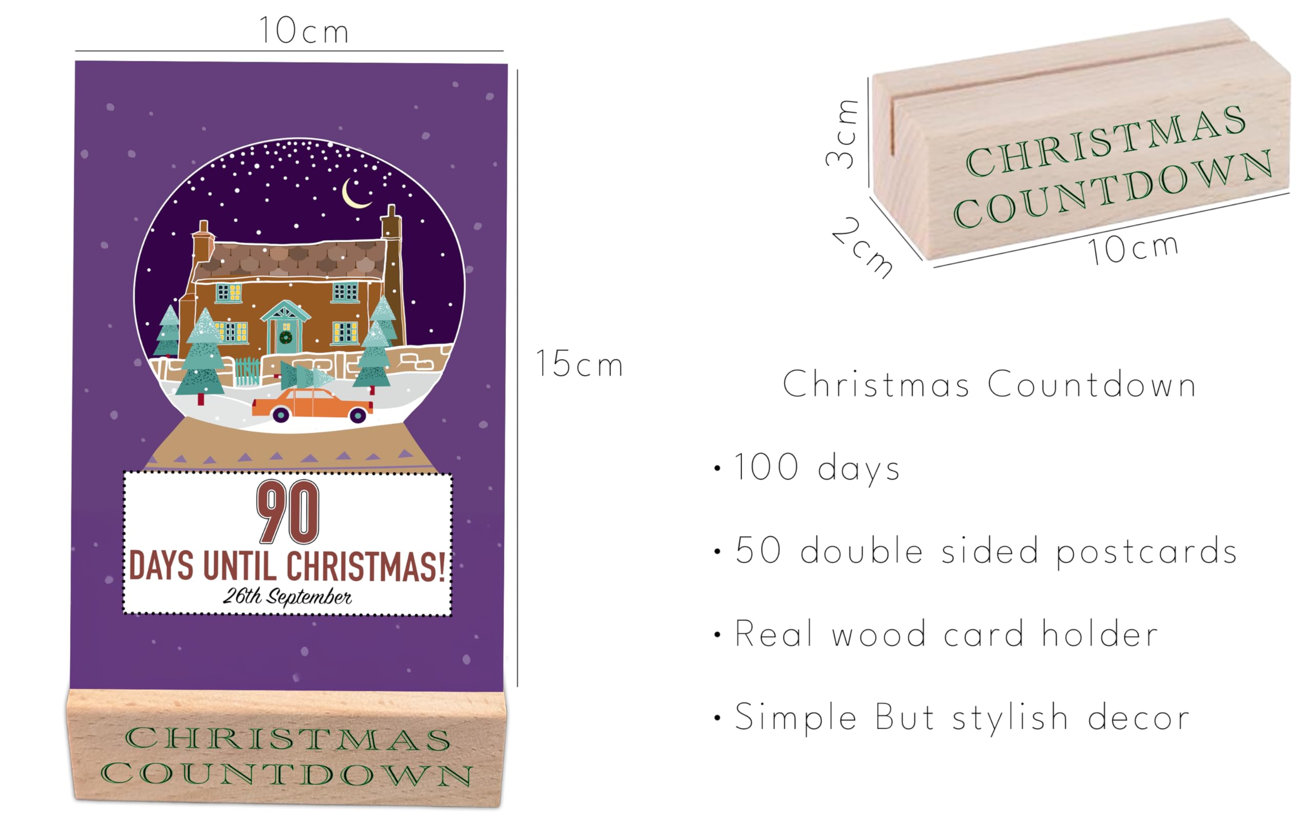 100 Day Christmas Countdown Calendar - Can be used Every Year - Wooden Stand, Mixed, Postcard - Image 3