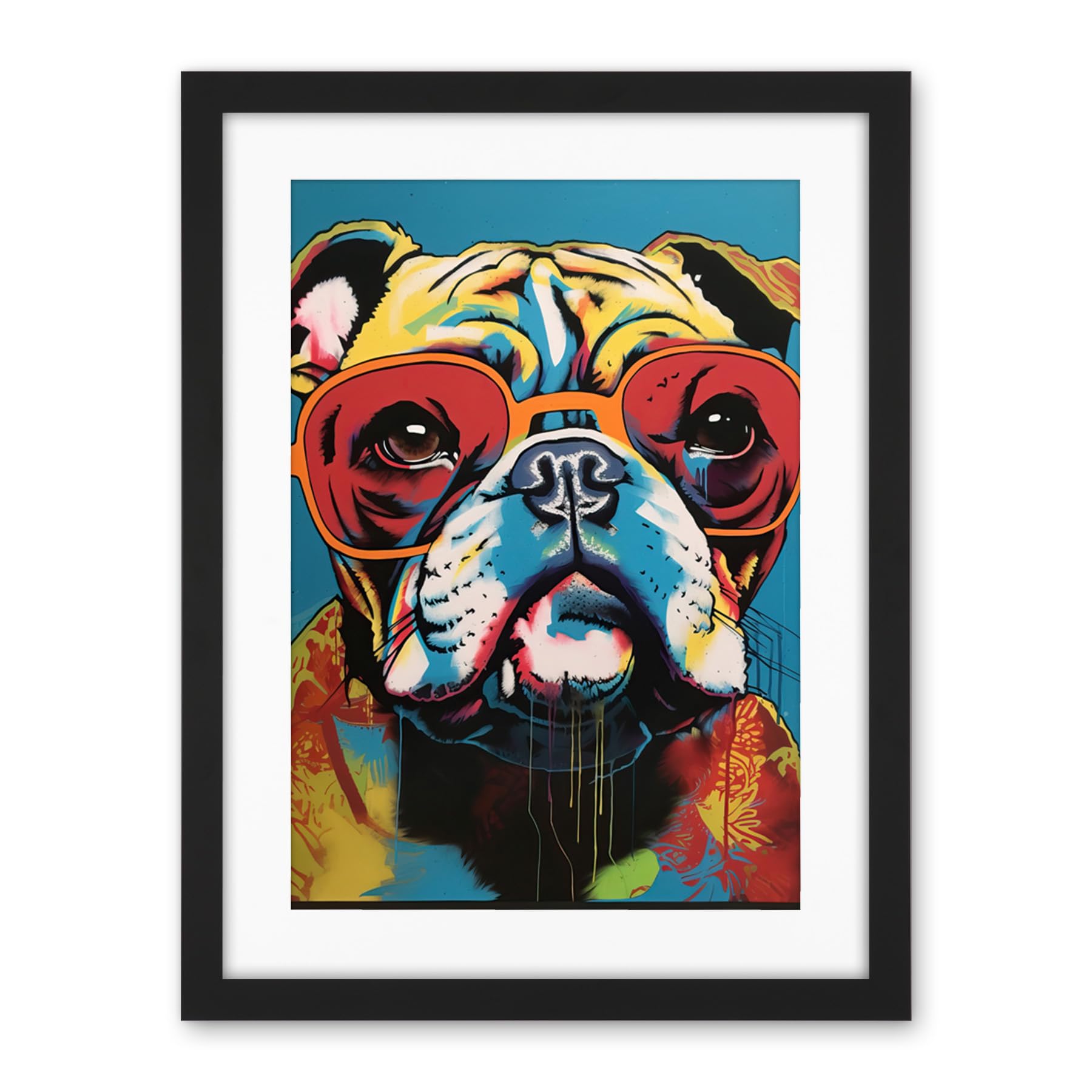 Artery8 English Bulldog Wearing Sunglasses Modern Pop Art Artwork Framed Wall Art Print 18X24 Inch