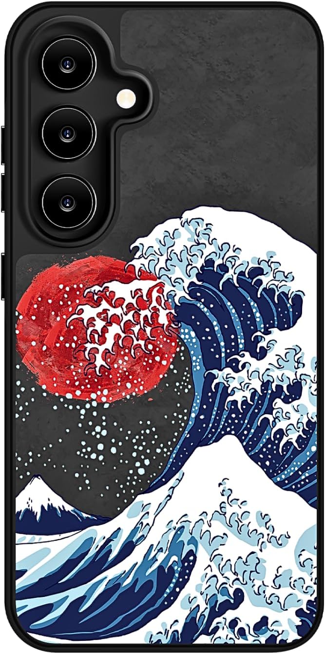 for Samsung Galaxy S24 Plus Case, Japanese Great Wave Design, Slim Military-Grade Shockproof Protective Cover, S24+ Black Phone Case 6.7-inch