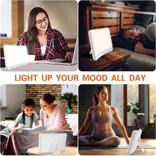 Miniatura 6 de Hopihe Lámpara de terapia de luz UV 10000 Lux lámpara solar con montaje en pared, 3 colores, 5 brillo, 4 funciones de sincronización y memoria,