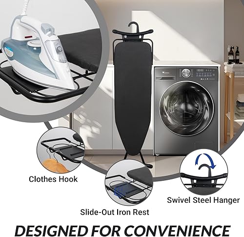 Miniatura 7 de Tabla de planchar, panel de malla metálica plegable con soporte de hierro retráctil, mesa de hierro ajustable en altura con cubierta y almohadilla