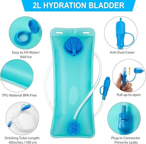 Miniatura 2 de Mochila de hidratación de 2 litros para correr y senderismo  Paquete de bolsa de agua ligera con correas ajustables, depósito de TPU sin BPA, diseño