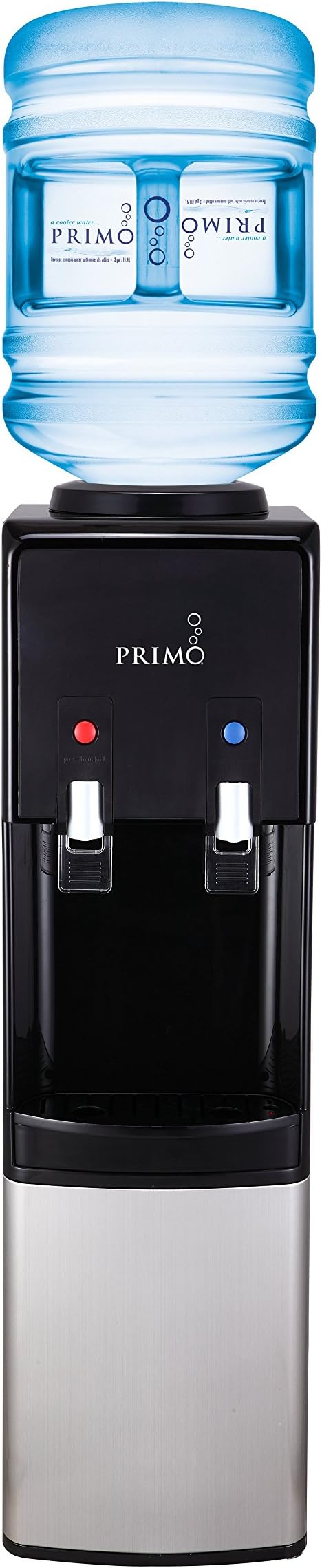 Primo Top-Loading Water Dispenser - 2 Temp (Hot-Cold) Water Cooler Water Dispenser for 5 Gallon Bottle w/Child-Resistant Safety Feature, Black and Stainless Steel