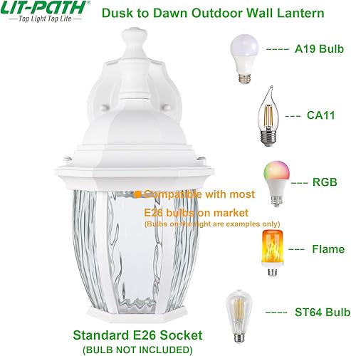 Miniatura 3 de LIT-PaTH Farol de pared para exteriores del atardecer al amanecer, aplique de pared como accesorio de iluminación de porche con base mediana E26