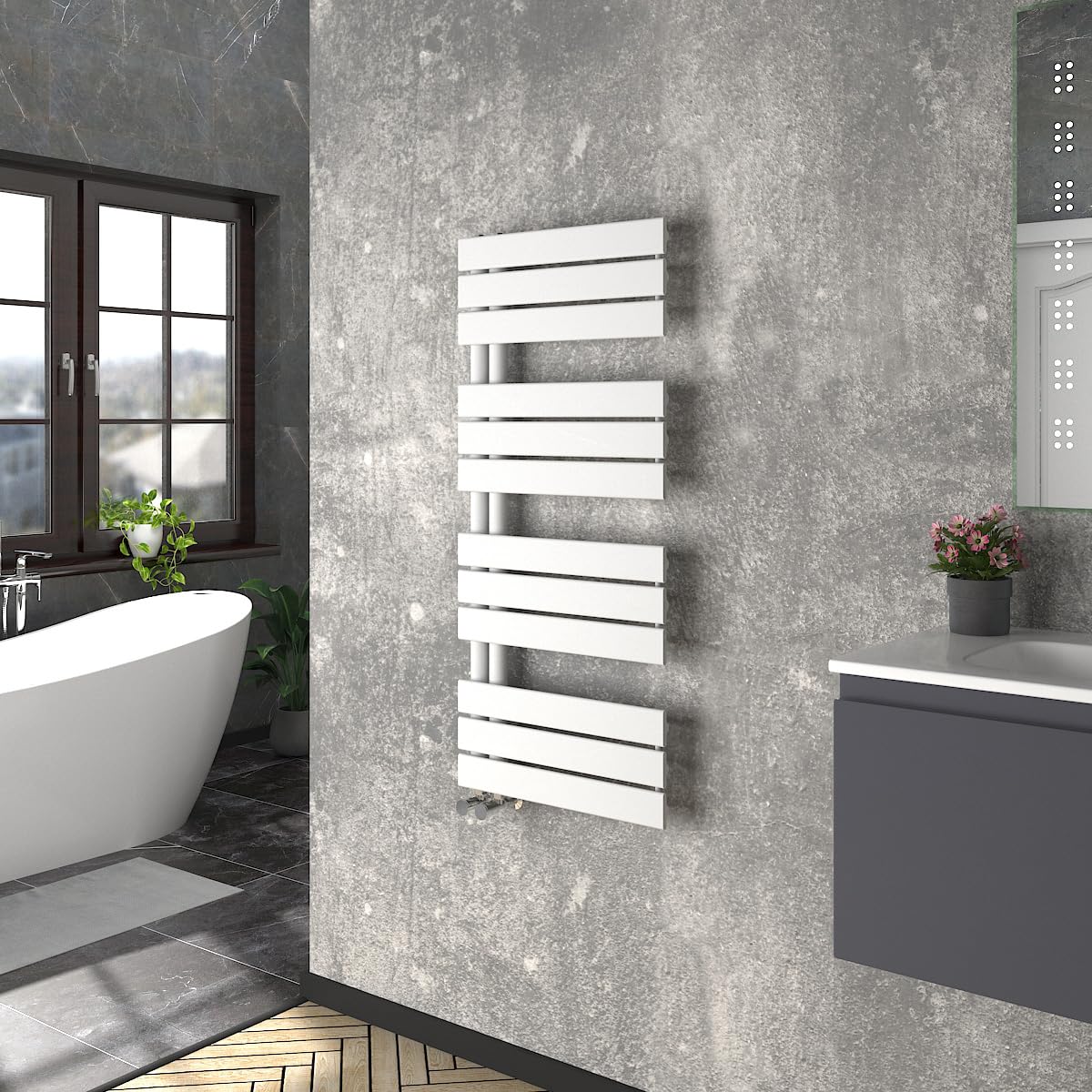 Warmehaus White Designer Heated Towel Rail Bathroom Ladder Radiator Warmer Central Heating Rads Flat Panel 1126X500mm