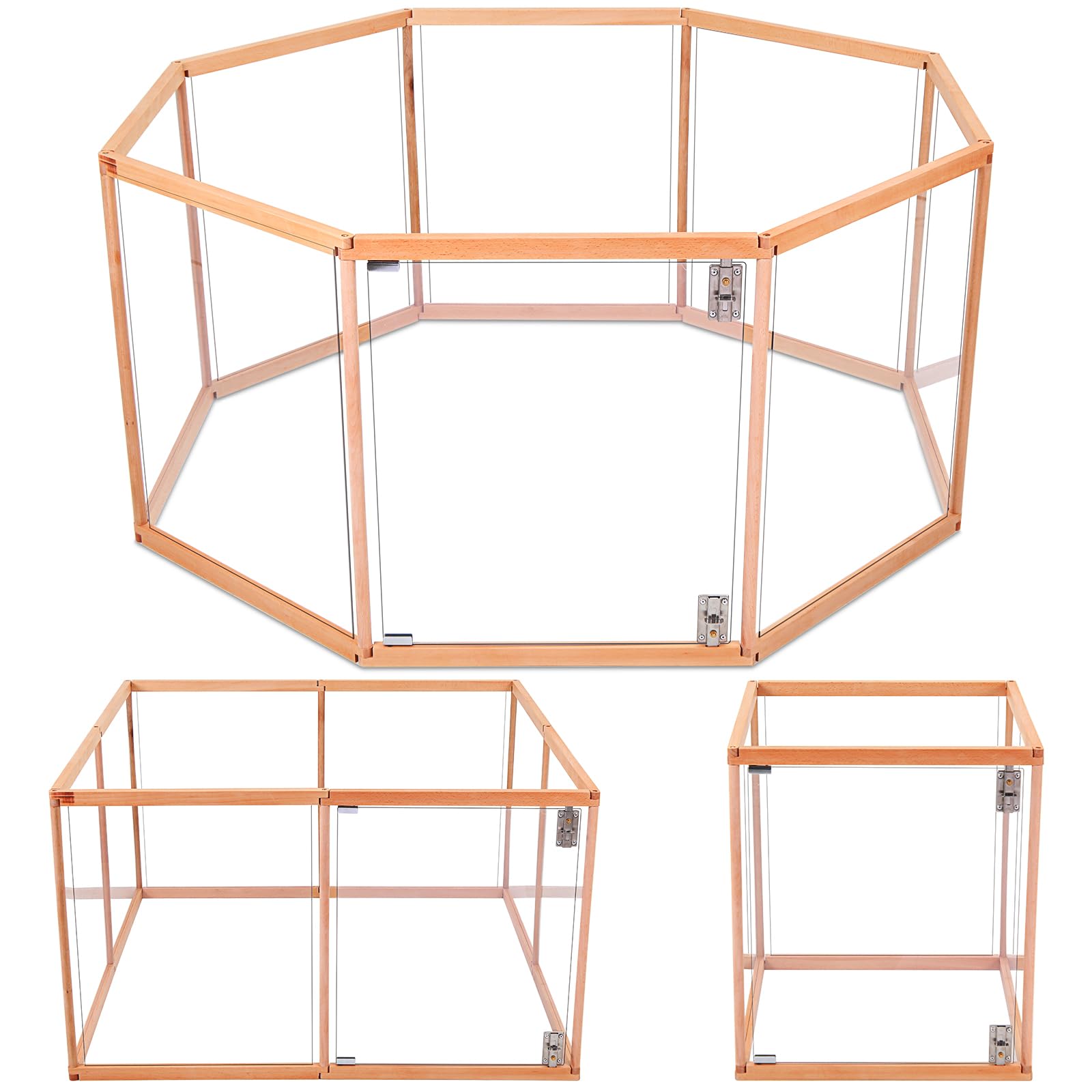 168 Inch Acrylic Clear Playpen Foldable Wooden Dog Puppy Pen Indoor with Eight Panels of 21" L x 25" H for Small or Medium Animals Pet Bunny Exercise Rest Play