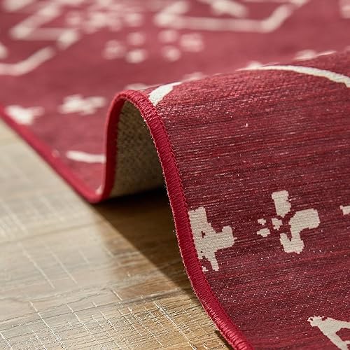 Miniatura 6 de COLLACT Alfombra de pasillo de Navidad de 2 x 7 pies, color rojo borgoña, alfombra marroquí para cocina, lavable, antideslizante, moderna, de