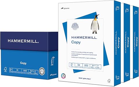 Hammermill Yazıcı Kağıdı, 20 lb Kopya Kağıdı, 8,5 x 11-3 Ream (1.500 Yaprak) - 92 Parlak, ABD'de Üretilmiştir, 500 Adet (3'lü paket)