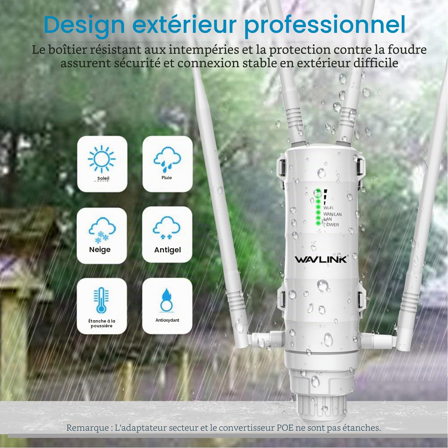 WAVLINK - AC1200 - Point d’accès extérieur sans fil, WLAN - 60 mètres Poe - Résistant aux intempéries - WLAN AP, double bande 5 G + 2,4 G - WLAN (572HG3)