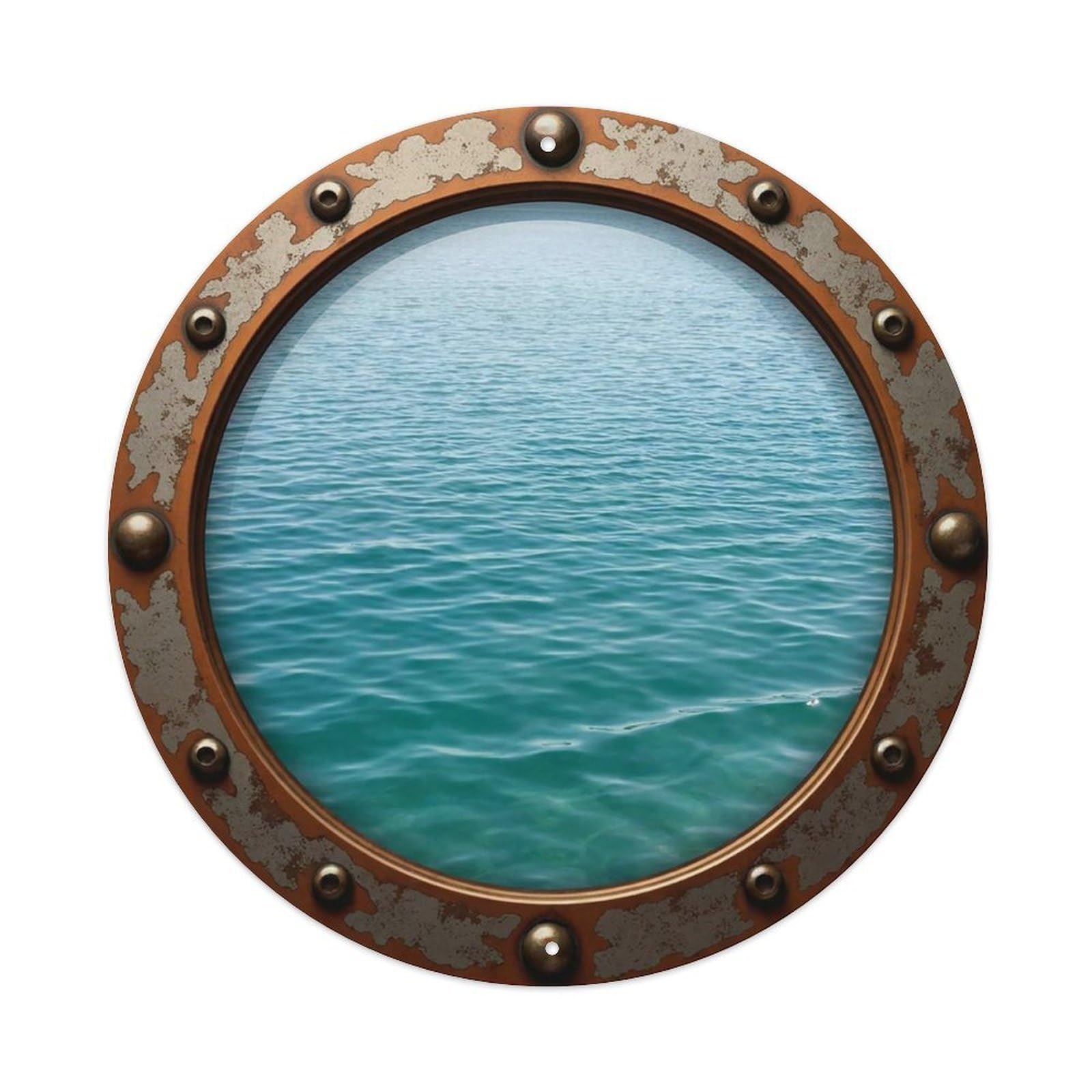 Vintage Porthole Teal Waters Nautical Window View Vintage Metal Tin Sign Plaque Wall Decor for Cafe, Club Bar, Office, Garden Metal Poster 8x8Inch