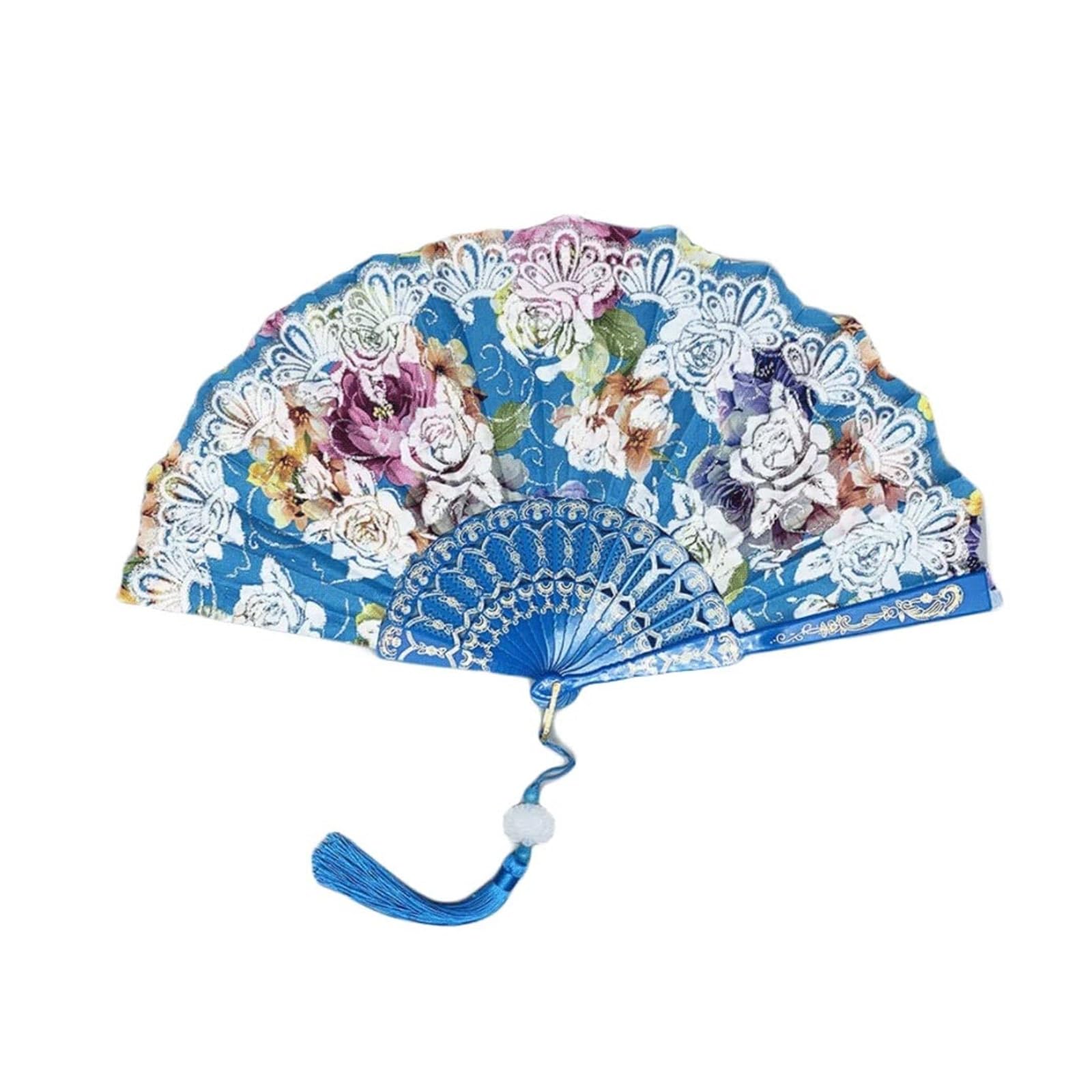 Folding Fans Folding Hand Fans Fashion Elegant Flower Rose Folding Fan ChineseFolding Fan Bridal Dancing Props Wedding Gift Decorative(Color:Blauw) (Blauw one size)
