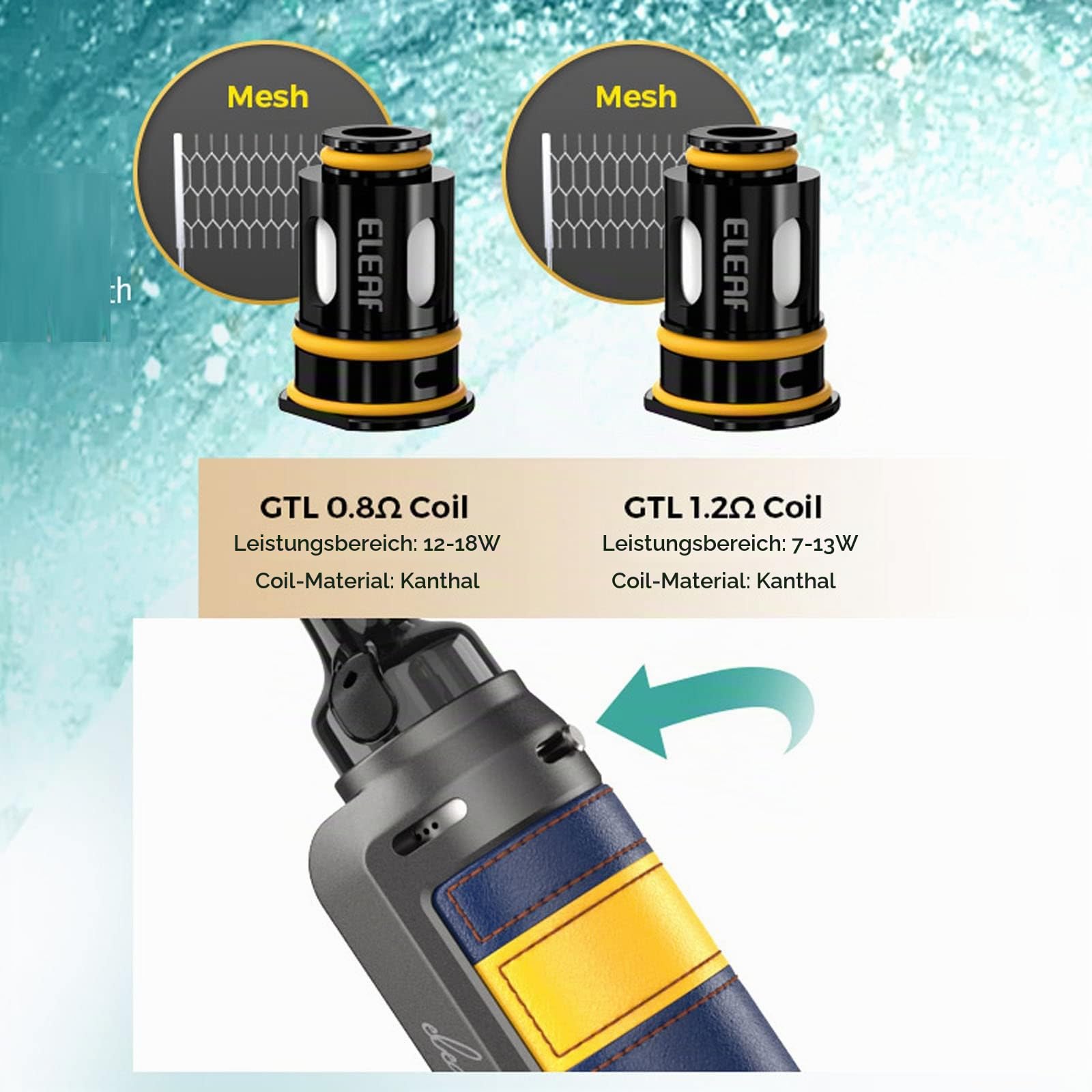 Eleaf iSOLO AIR 2 Kit 40 W Vaper elektronische Zigarette mit 1500 mAh 2 ml GTL MINI Pod 2 wiederaufladbarer Vape mit GTL 0,8 Ohm und 1,2 Ohm Spule USB-C ohne Tabake ohne Nikotin (Schwarz)