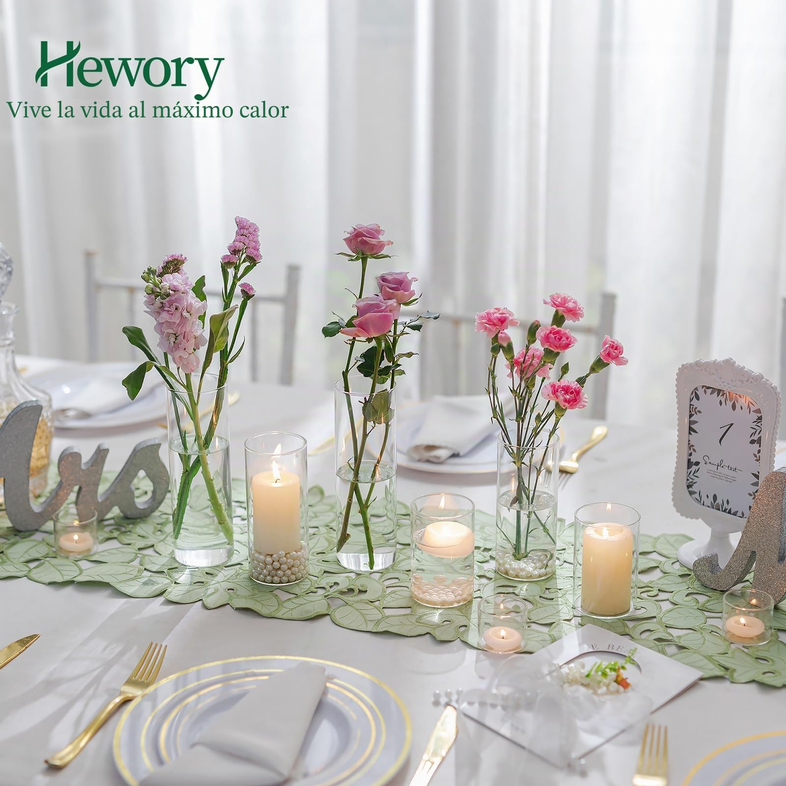 Hewory Juego de 6 Jarrones Cilíndricos de Cristal, Jarrón Alto de Cristal Transparente para Flores, Portavelas Huracán para Velas de Pilar Flotantes, Florero para Centro de Mesa, 10/15/20cm