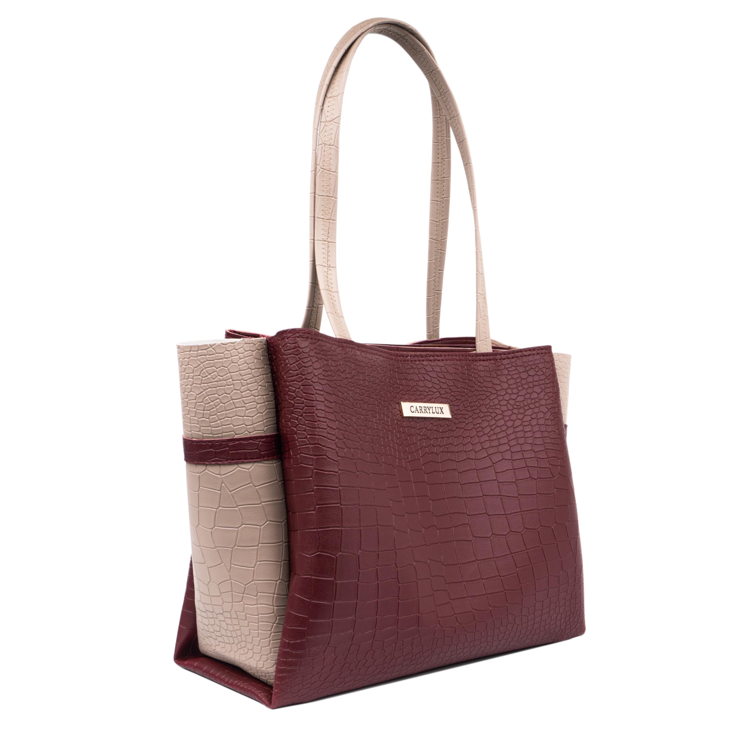 CarryluxDual Tone Large Capacity Croco Pattern Tote Handbags Purses Shoulder Bag For Womens