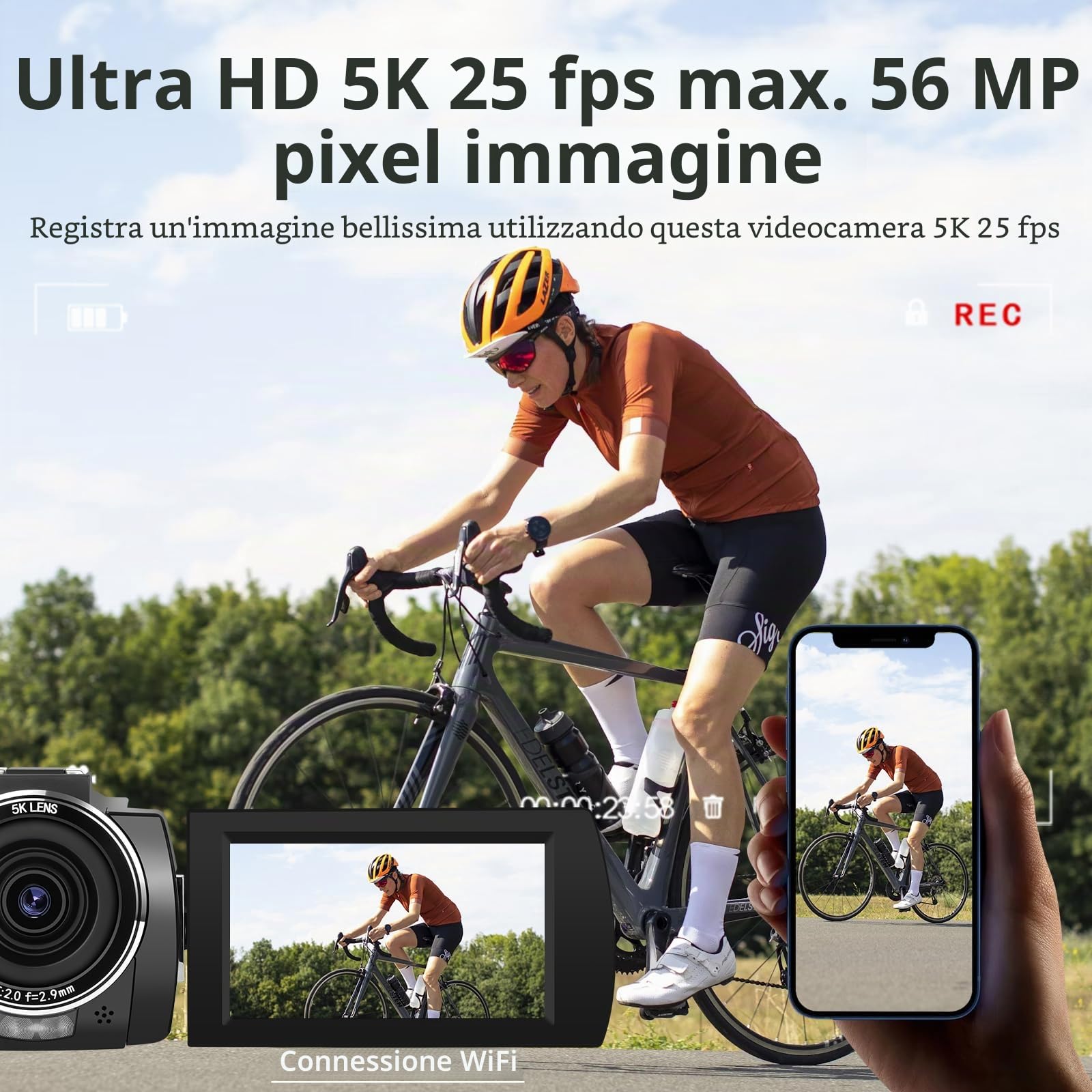 ORDRO AE20 Videocamera 5K 56MP con visione notturna IR, zoom digitale 18X, registratore webcam 3.0'' Rotazione di 270° Touchscreen Vlogging Camera per YouTube