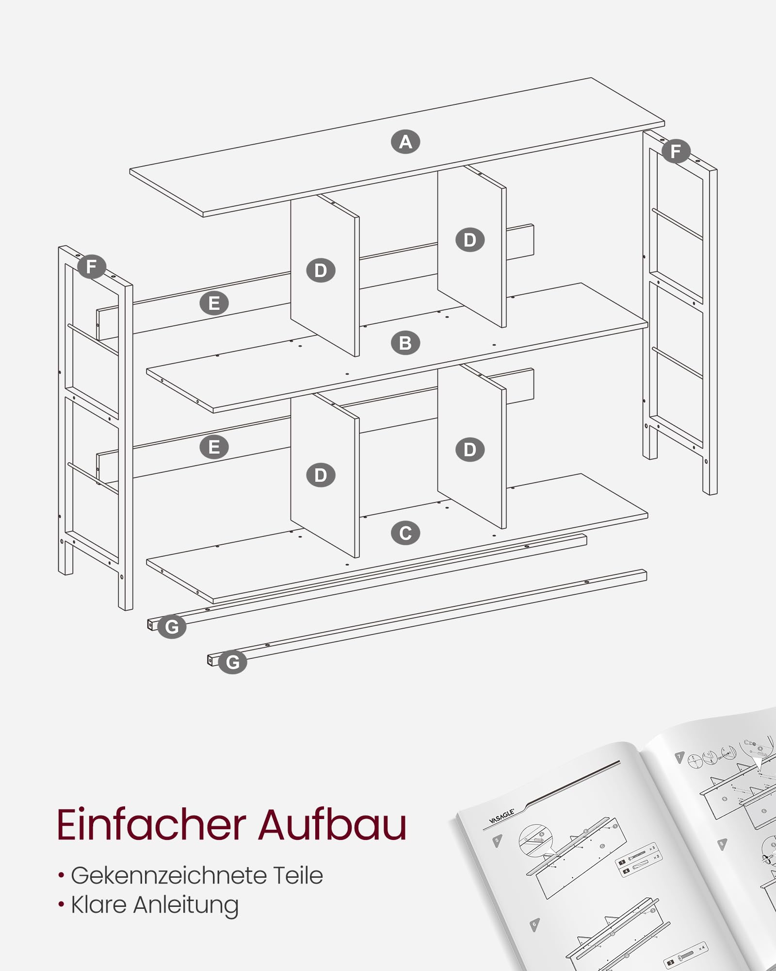 VASAGLE Bücherregal Standregal 6 Fächer 33 x 120 x 80 cm kamelbraun-tintenschwarz LLS104B50