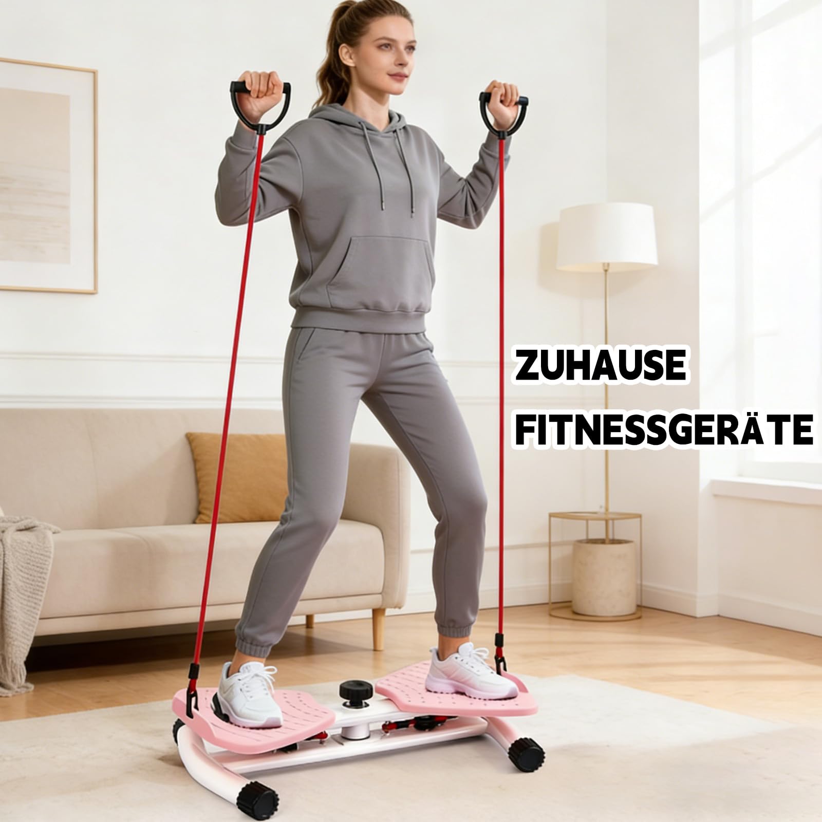 Pilates Board, Hüfttwister Bauchmuskeltrainer, Twist Waist Disc Borad mit 2 Widerstandsbändern für Core-Training, Schlanke Taille (Rosa)