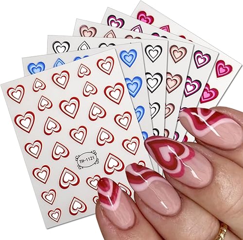 Calcomanías de arte de uñas para el día de San Valentín calcomanías de corazón 6 colores patrón de corazón superpuesto diseño 3D accesorios de uñas