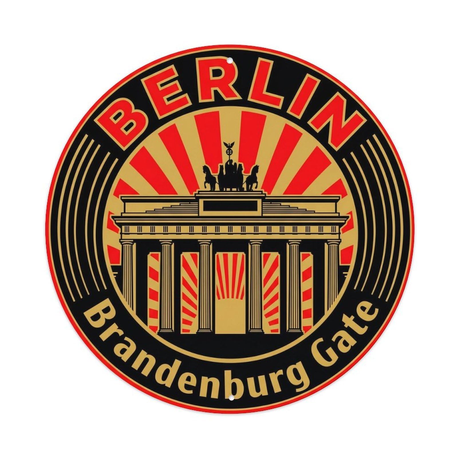Vintage Travel Berlin Gate Germany Metal Tin Sign Plaque Wall Decor for Cafe, Club, Garden Round Metal Poster 8x8Inch