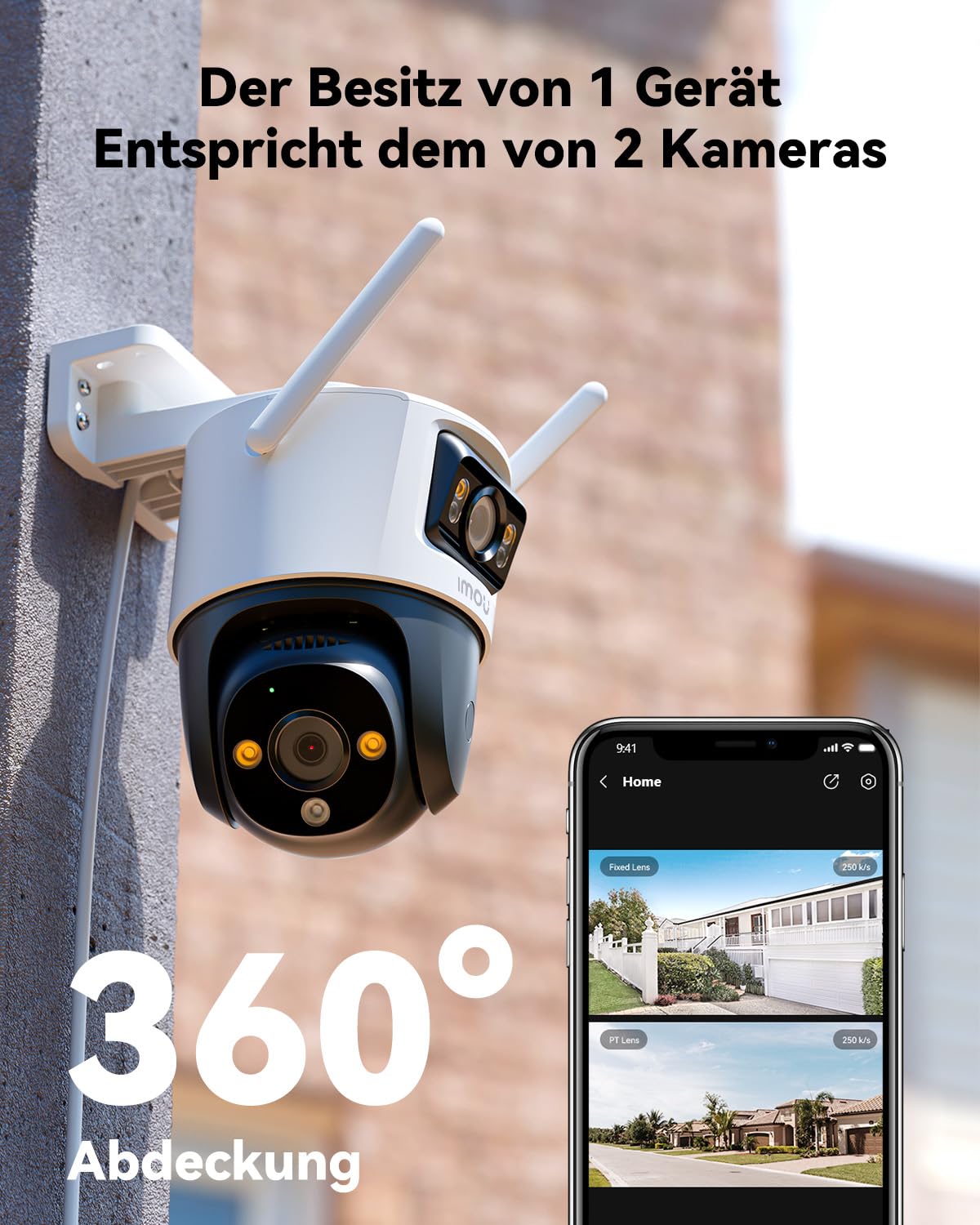 Imou 5MP+3MP Dual Kameras Überwachungskamera Aussen mit KI-Personen-/Fahrzeugerkennung, 360° PTZ WLAN Überwachungskamera Aussen, Farbnachtsicht, Automatischer Verfolgung, Zwei-Wege-Audio, Sirene, IP66