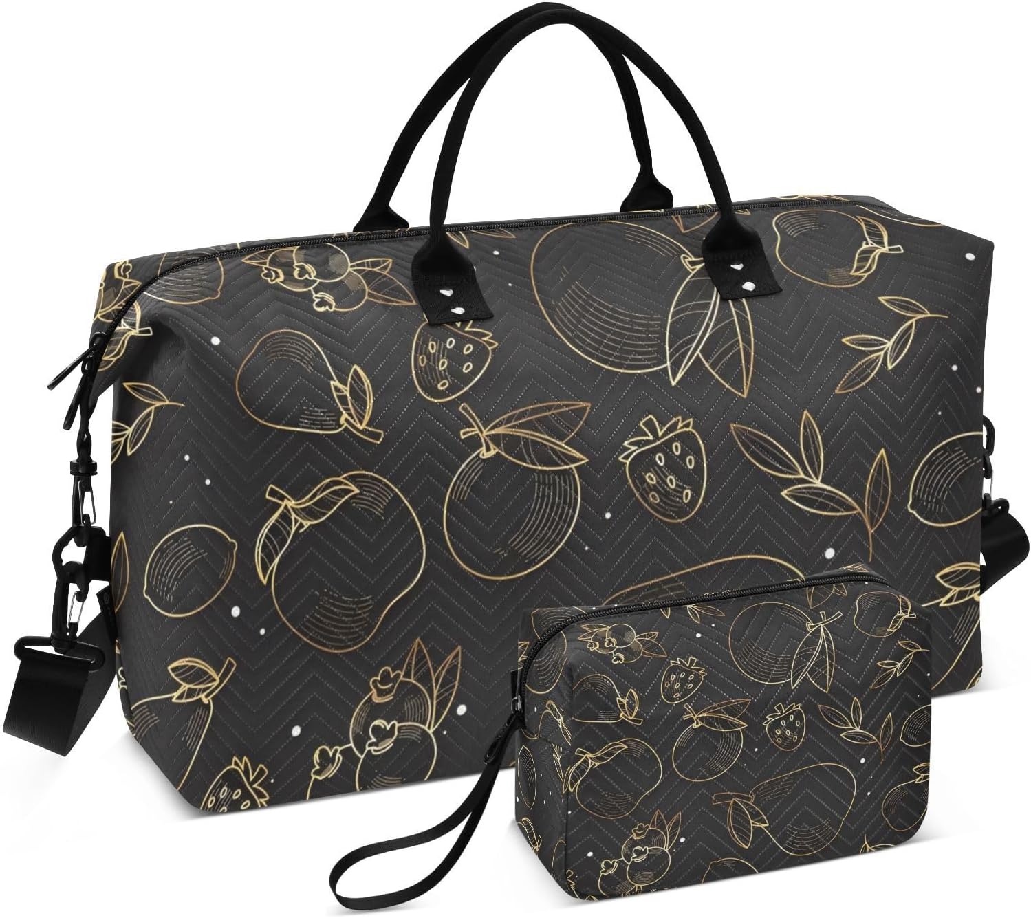 Black Fruit Party Travel Duffel Bags Carry On Personal Item Bag Sports Gym Bag with Adjustable Strap for Sports Foldable