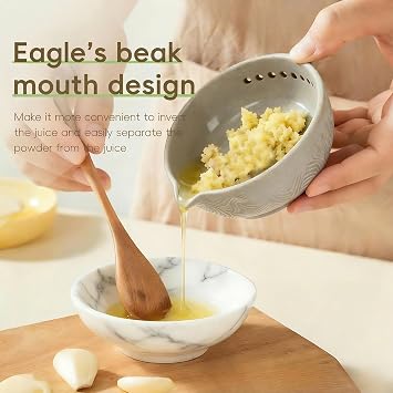 Handmade Ceramic Garlic Grater Plate, 2-In-1 Herb Stripper Bowl With 7 Hole Sizes