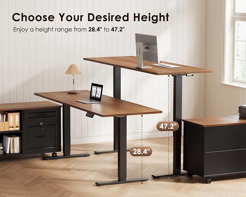 OffiGo 55" L Shaped Electric Standing Desk with Cabinet Sets, Walnut/Black image 6