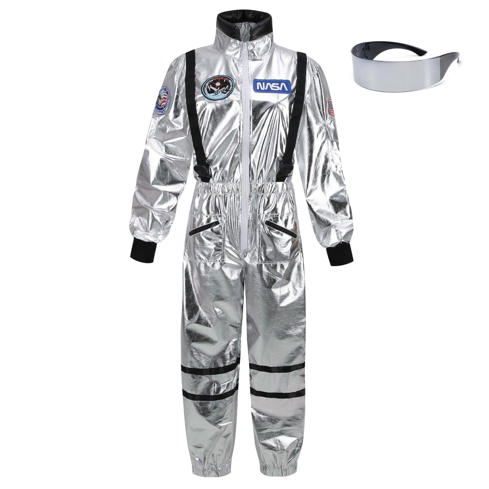 LMYOVE Astronaut Costume Men with LED Glasses Adult Silver Astronaut Costume Cosplay