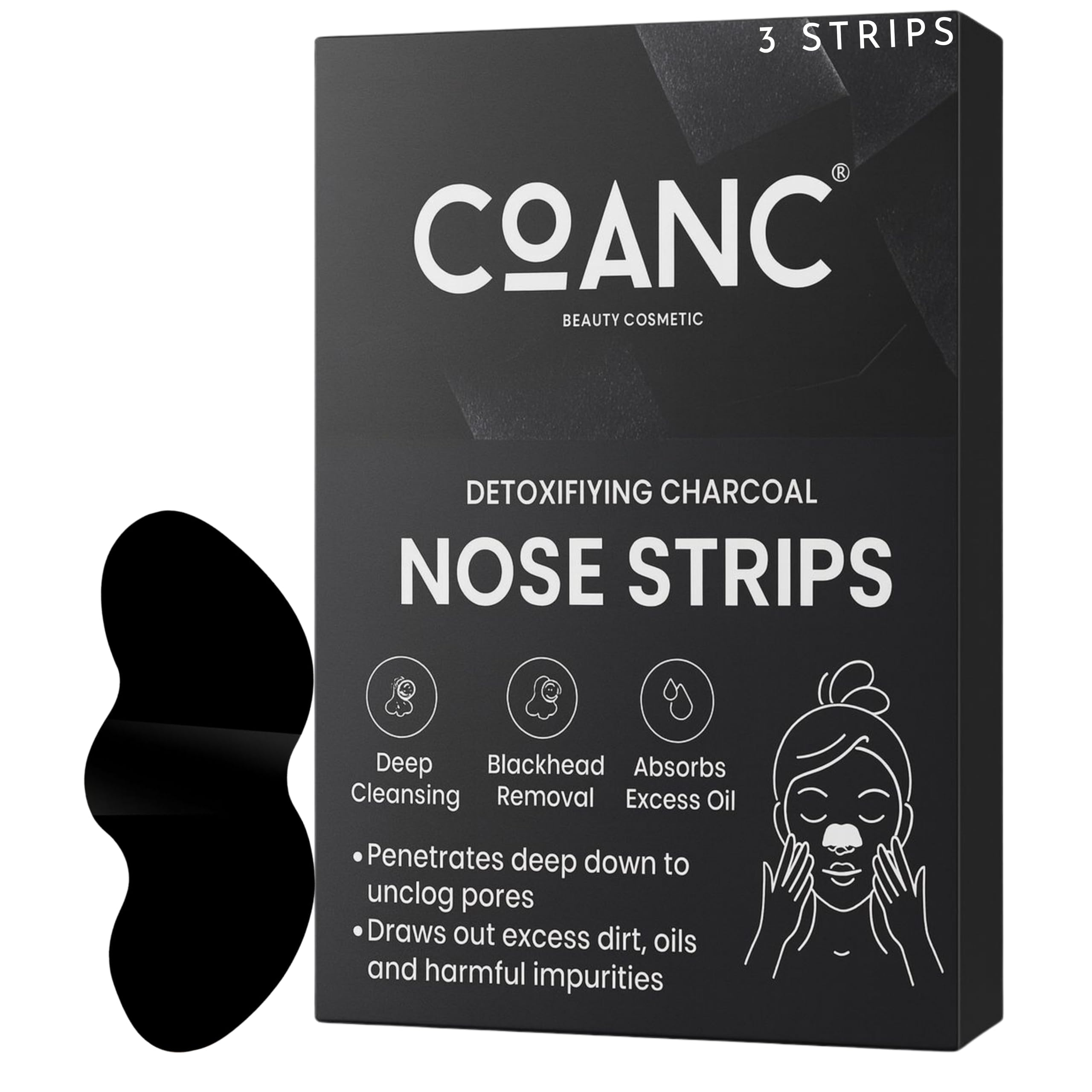 COANC Original Detoxifying Charcoal Deep Cleansing Pore Strips,Charcoal Nose Strips, Deep Cleansing Blackhead Removal, Absorbs Excess Oil,Nose Strips for Blackhead Removal on Oily Skin, 3 Strips-image-37